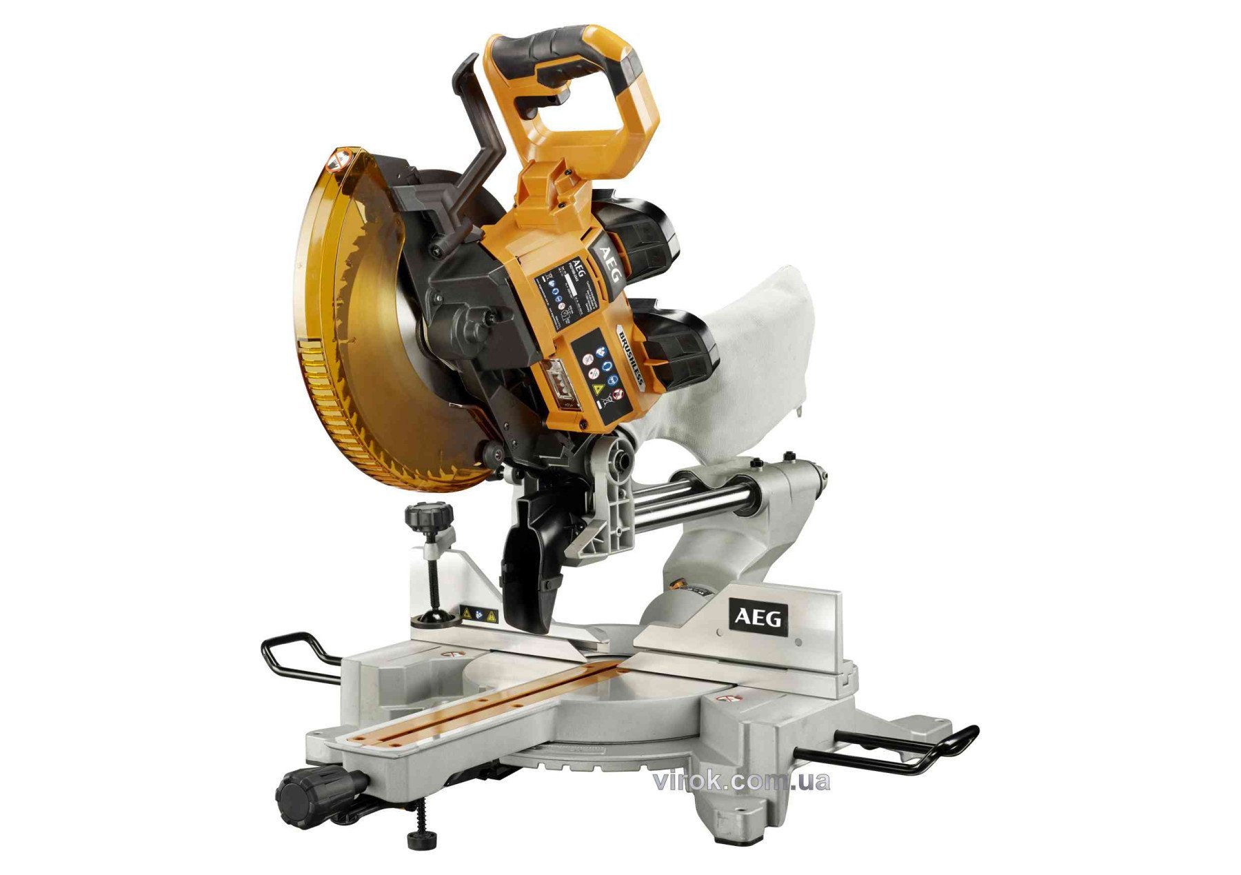 Пила торцьовальна акумуляторна безщіткова AEG : 18В Li-Ion, диск Ø=254мм, 0-45°, гл.90мм (БЕЗ АКБ)