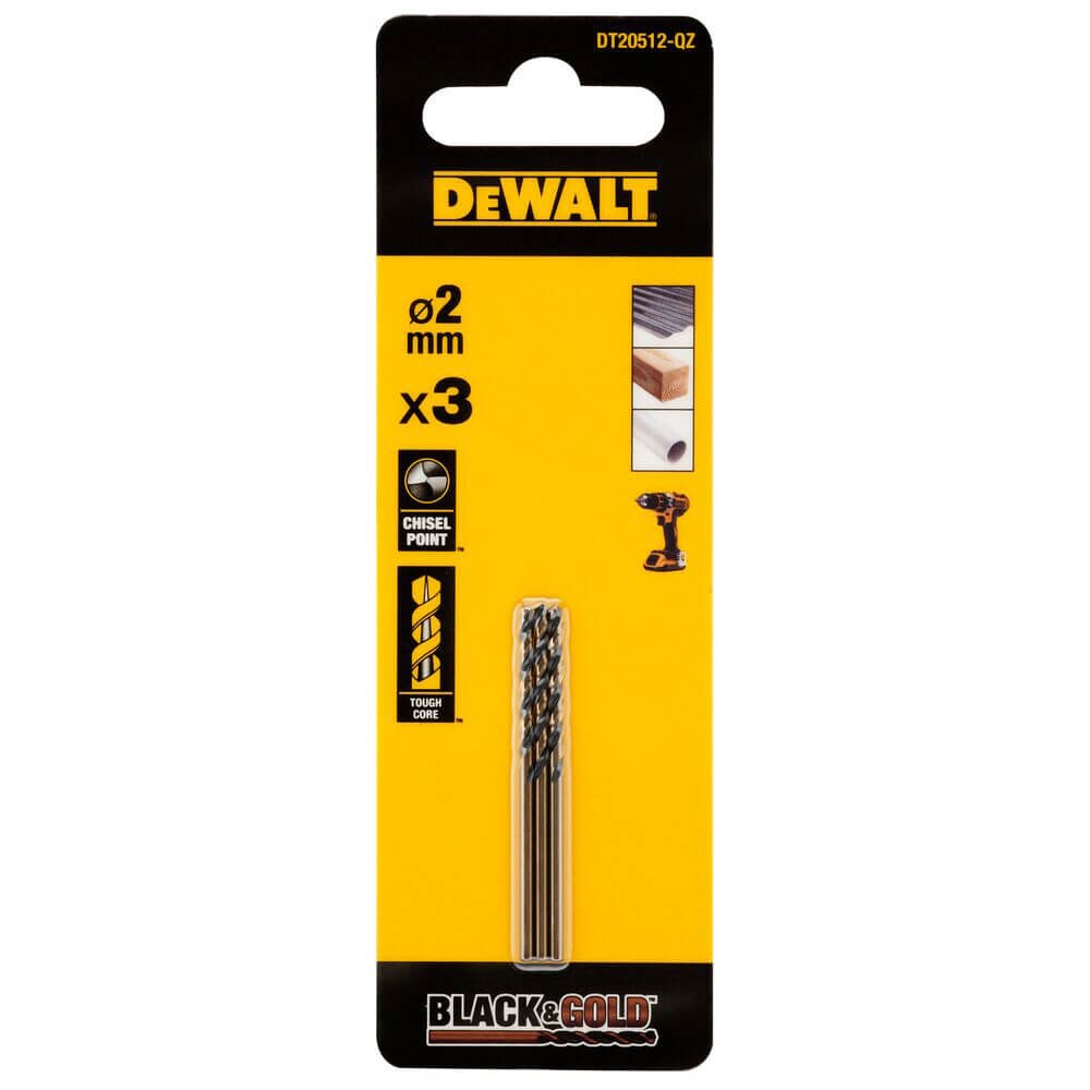 Свердло по металу DeWALT Black & Gold, HSS-G, Ø 2 мм, загальна 49 мм, робоча 24 мм, 3 шт.