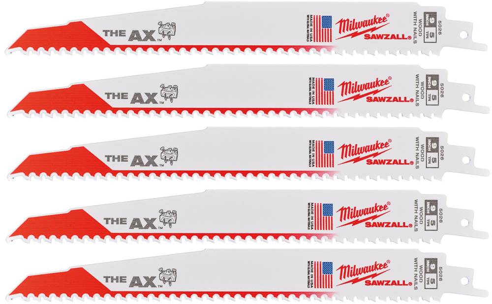 MILWAUKEE Полотно для шабельних пил AX FANG TIP, 230х5,0мм, (5шт), (деревина з цвяхами)