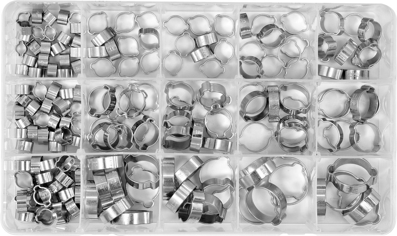 YATO Хомути плавні з 2-ма вушками до шлангів YATO різних розмірів Ø= 5- 27 мм, 175 шт.  | YT-06784