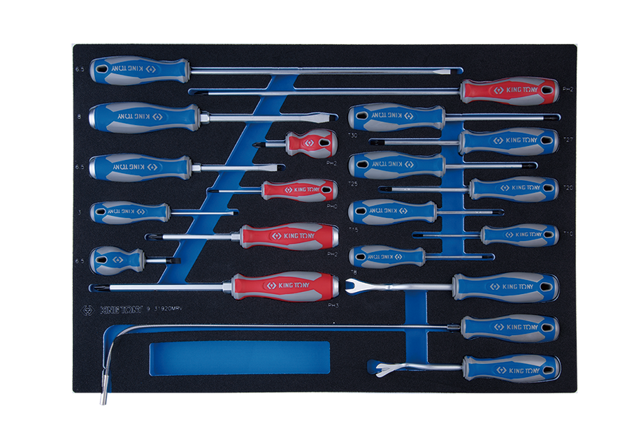 KING TONY Набор отверток, съемник клипс и гибкий магнит, ложемент, 20 предметов | 9-31920MRV