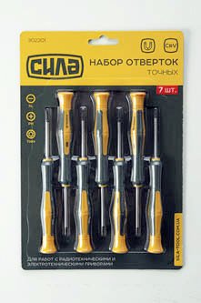 Набор отверток для точных работ CrV PH0x50, PH00x50, SL2x50, SL2,5x50, T8x50, T9x50, T10x50 (7шт) СИ