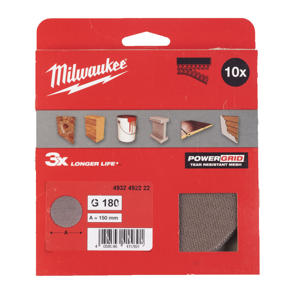 MILWAUKEE Сітка шліфувальна PG Mesh HL, Ø150мм, зерно 180, (10шт) | 4932492222