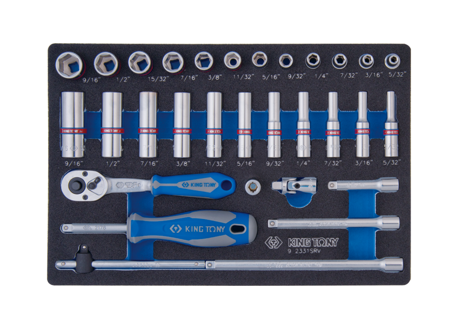 KING TONY Набор торцевых головок 1/4", шестигранные, 5/32"-9/16", 31 предмет | 9-2331SRV