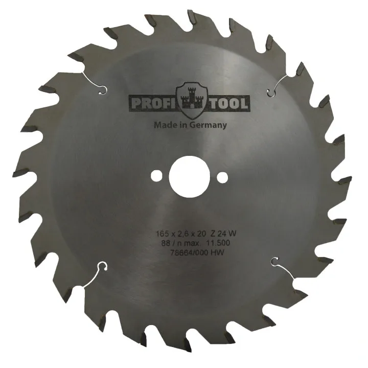 Диск пильный по дереву 165х2.6х1.6х20 мм, Z=24, форма зуба W (ATB), продольный рез PROFITOOL