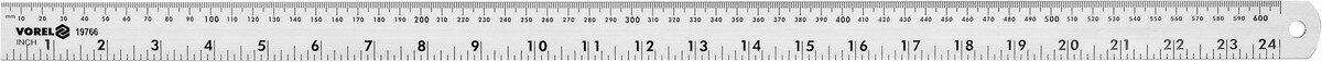 VOREL Лінійка алюмінієва , l= 600 мм, w= 28 мм з дюймовою і метричною шкалами  | 19766