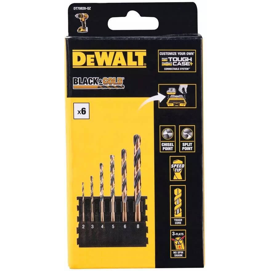 Касета зі свердлами по металу DeWALT, Black & Gold, d = 2, 3, 4, 5, 6, 8 мм, 7 шт. | DT70828