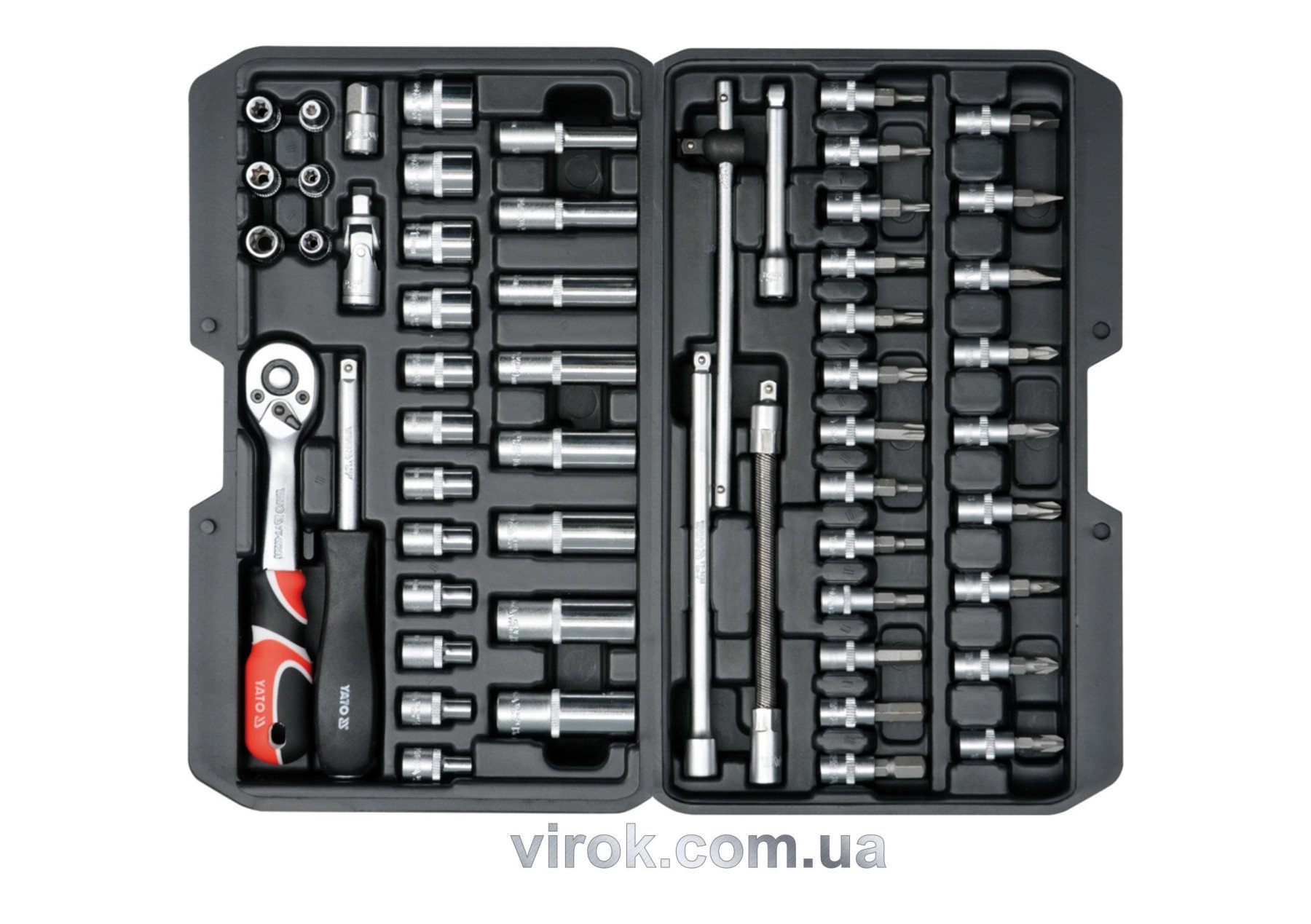 YATO Набір головок торцевих YATO : квадрат 1/4", насадки викруткові з інструментами. 56 шт.  | YT-14