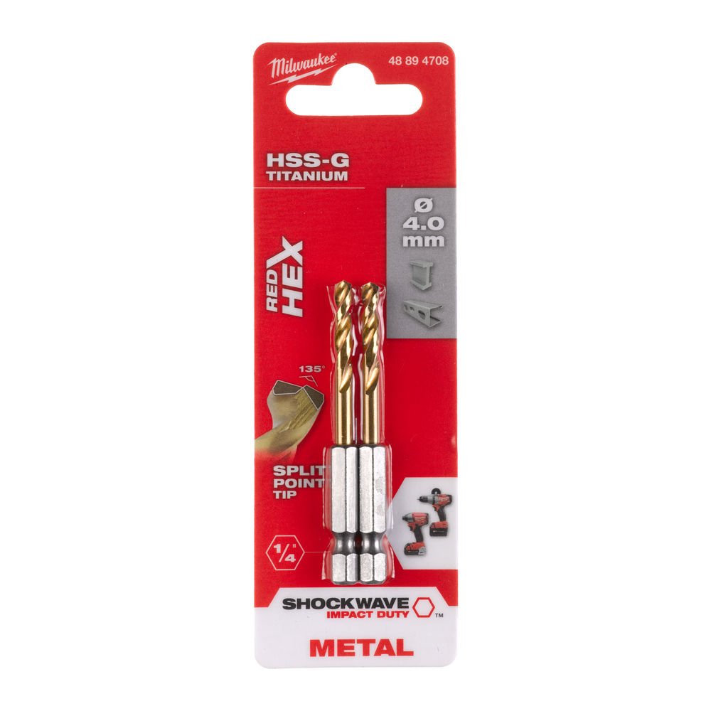 MILWAUKEE Свердло по металу RedHEX HSS-G TiN , Ø4,0мм, (2шт) | 48894708
