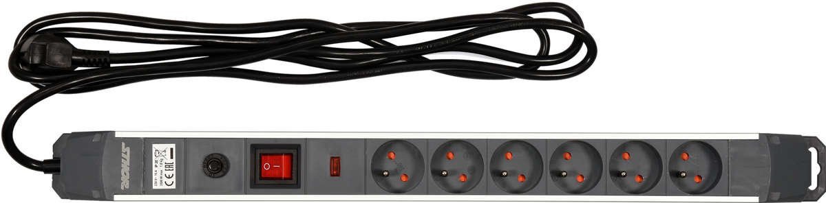 STHOR Подовжувач мережевий : l= 3 м, колодка- 6 гнізд і вмик, 3-жильний Ø=1,5 мм², з заземл. і захис