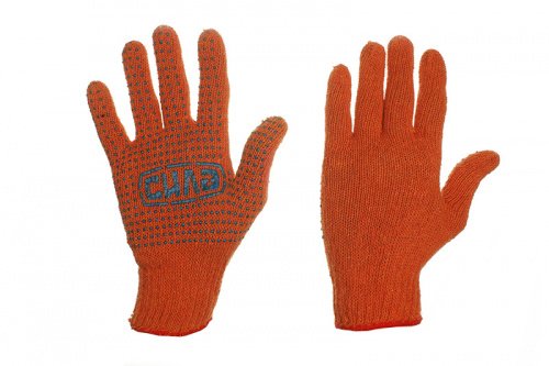 Перчатки нейлоновые оранжевые с мелкой синей ПВХ точкой Мастер СИЛА