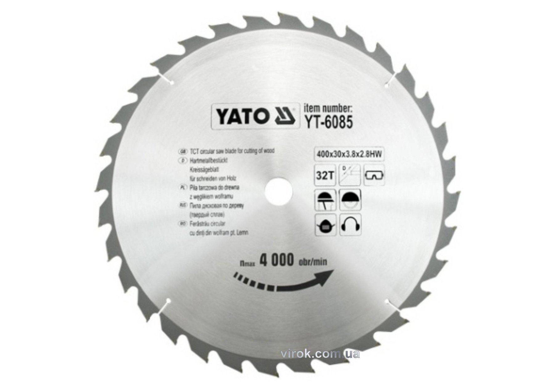 YATO Диск пиляльний победітовий по дереву YATO: 400х30x3.8x2.8 мм, 32 зубці, R.P.M до 4000 1/хв  | Y