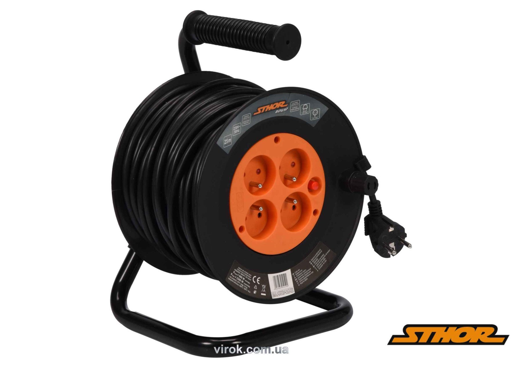 STHOR Подовжувач мережевий на котушці : l= 25 м, 4 гнізда, 3-жильний, Ø= 1 мм², IP44  | 82692