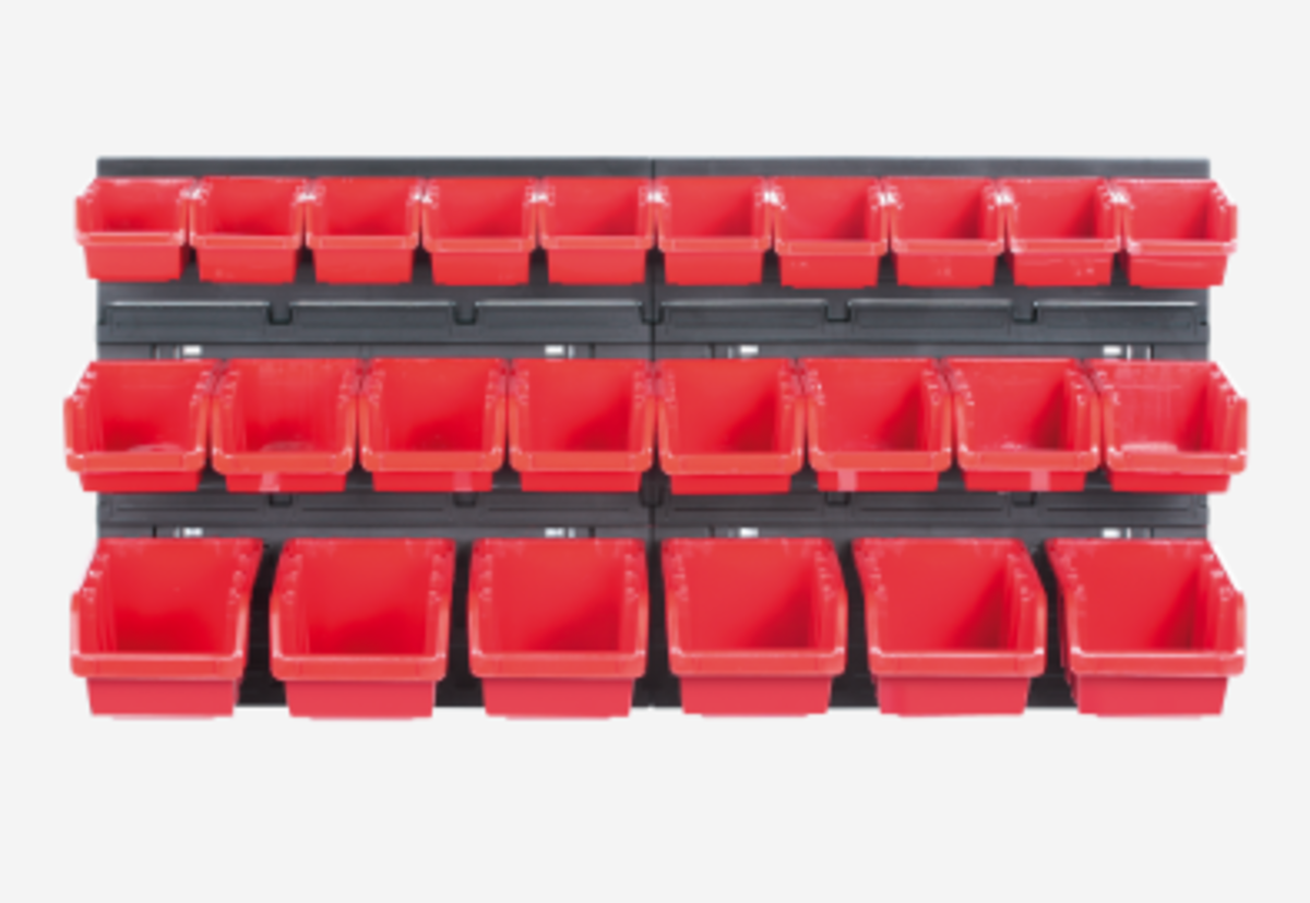 VIROK Таблиця перфорована 400х165х400 мм з ергобоксами: 70х100х155 мм 8шт, 90х120х195 мм 6шт, 60х80х