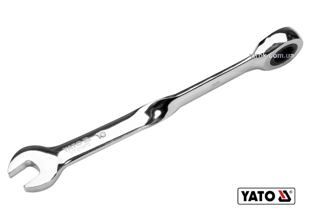 YATO Ключ ріжково-накидний, кручений 90° з тріщаткою YATO : М= 10 x 167 мм, HRC 40-45, Cr-V  | YT-01