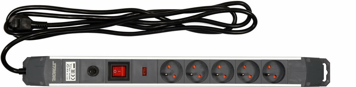 STHOR Подовжувач мережевий : l= 3 м, колодка- 5 гнізд і вмик, 3-жильний Ø=1,5 мм², з заземл. і захис