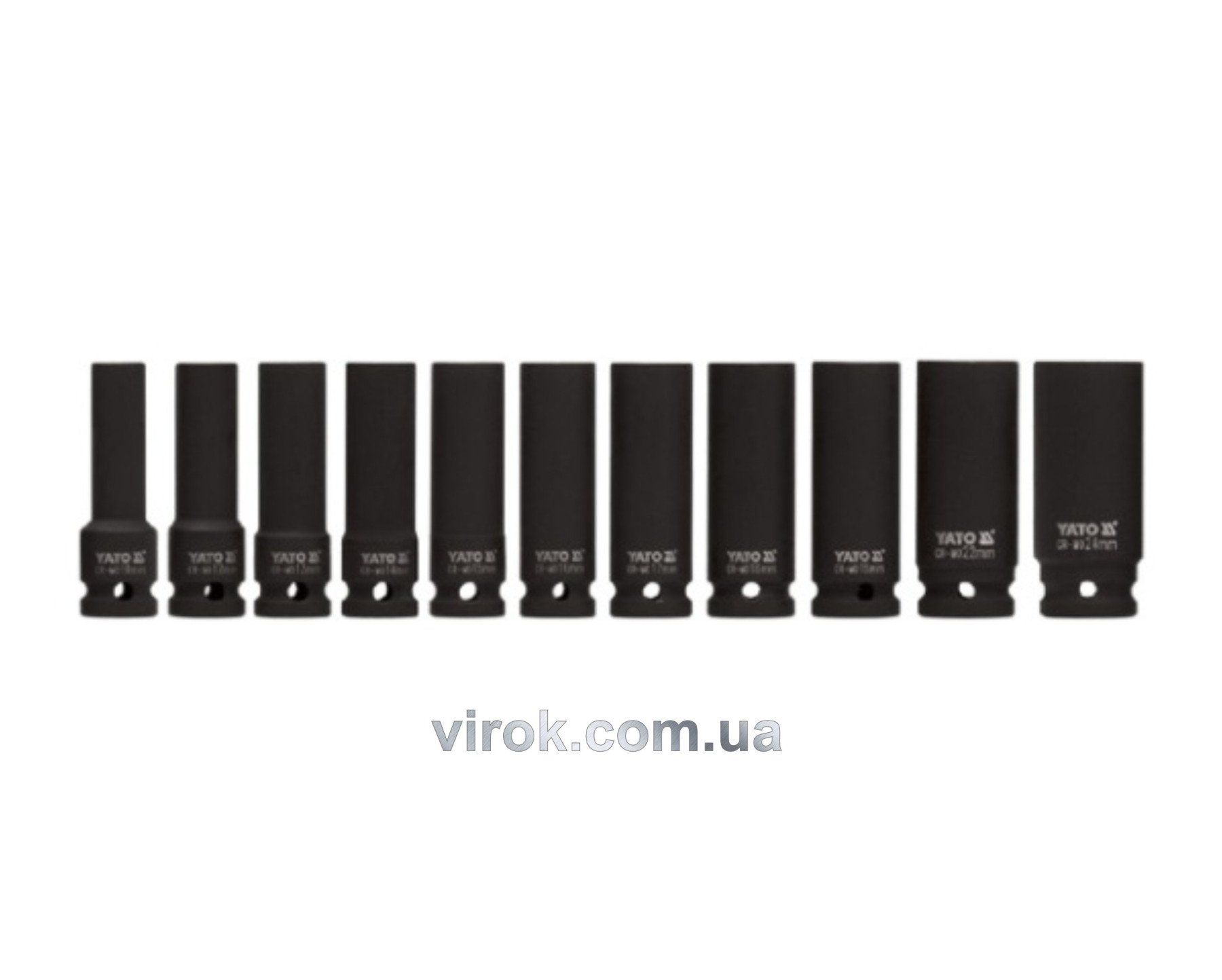 YATO Набір головок торцевих ударних 6-гр. YATO : глибокі, квадрат 1/2", М=10-24 мм, L= 78 мм, 11 шт.