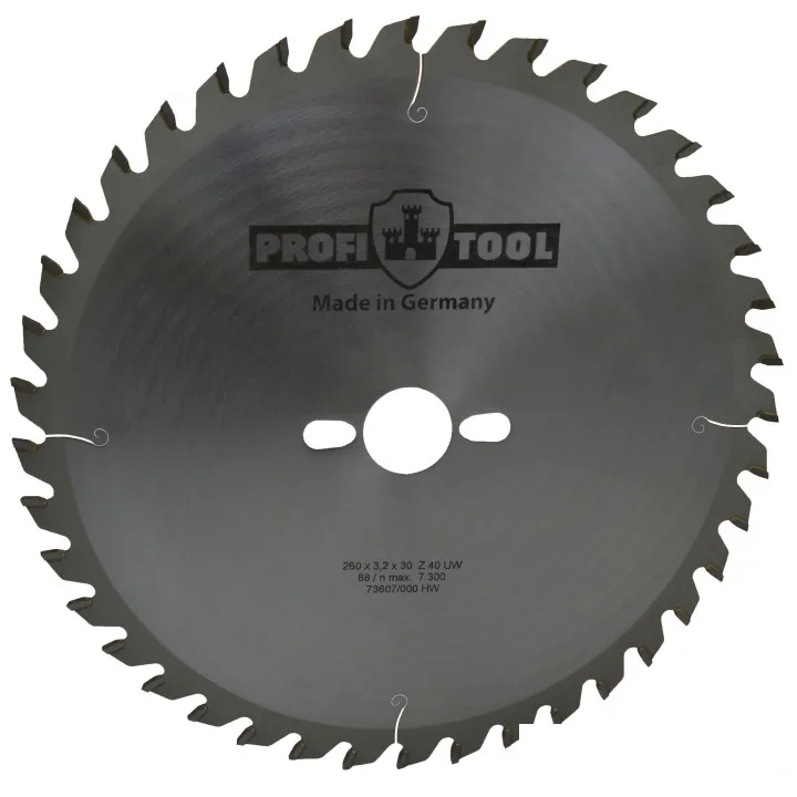 Диск пильный по дереву 260х3.2х2.2х30 мм, Z=40, форма зуба UW (ATB), продольный рез PROFITOOL