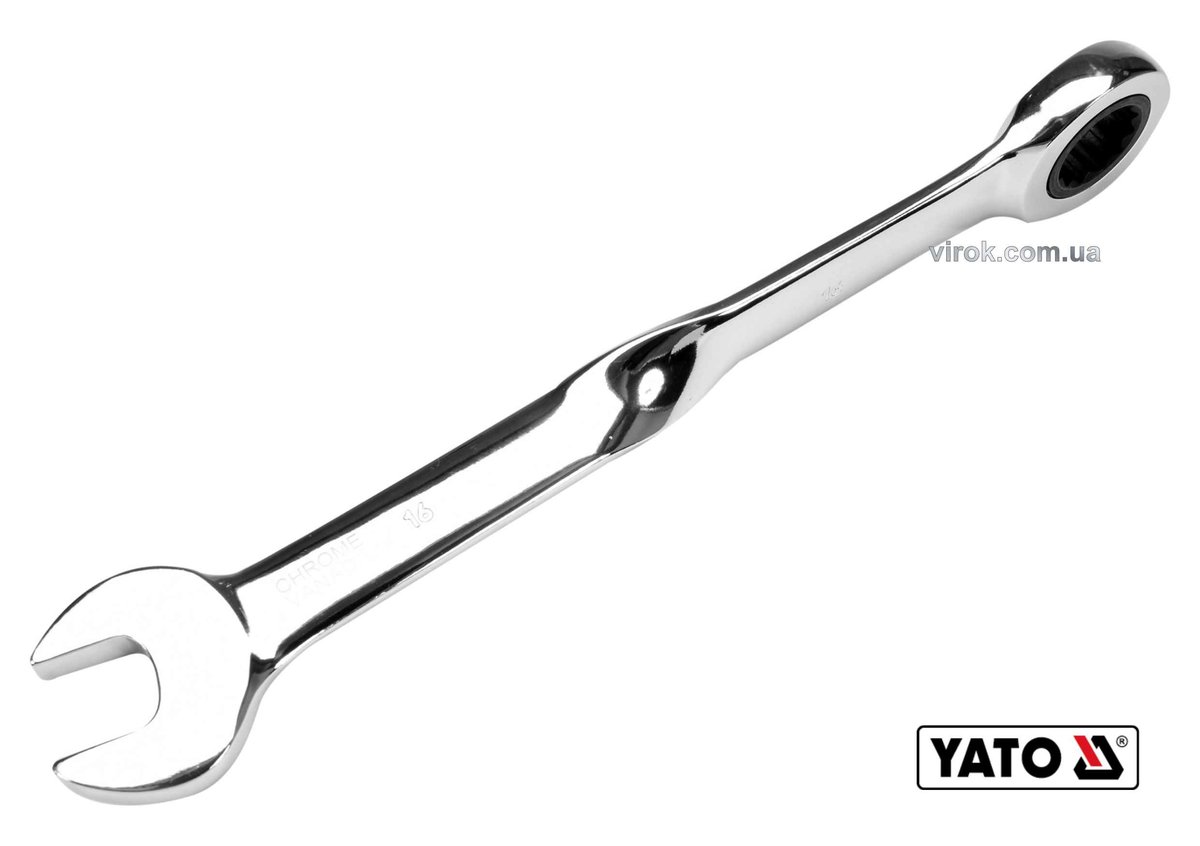 YATO Ключ ріжково-накидний, кручений 90° з тріщаткою YATO : М= 16 x 228 мм, HRC 40-45, Cr-V  | YT-01