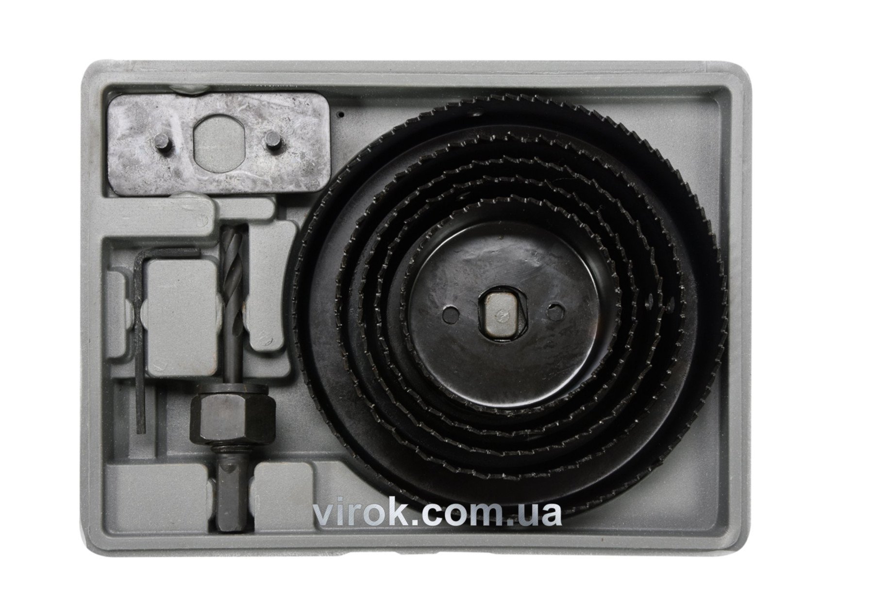 VOREL Пили кільцеві по дереву + свердло Ø=64-127 мм, Набір 8 шт. в кейсі  | 22571