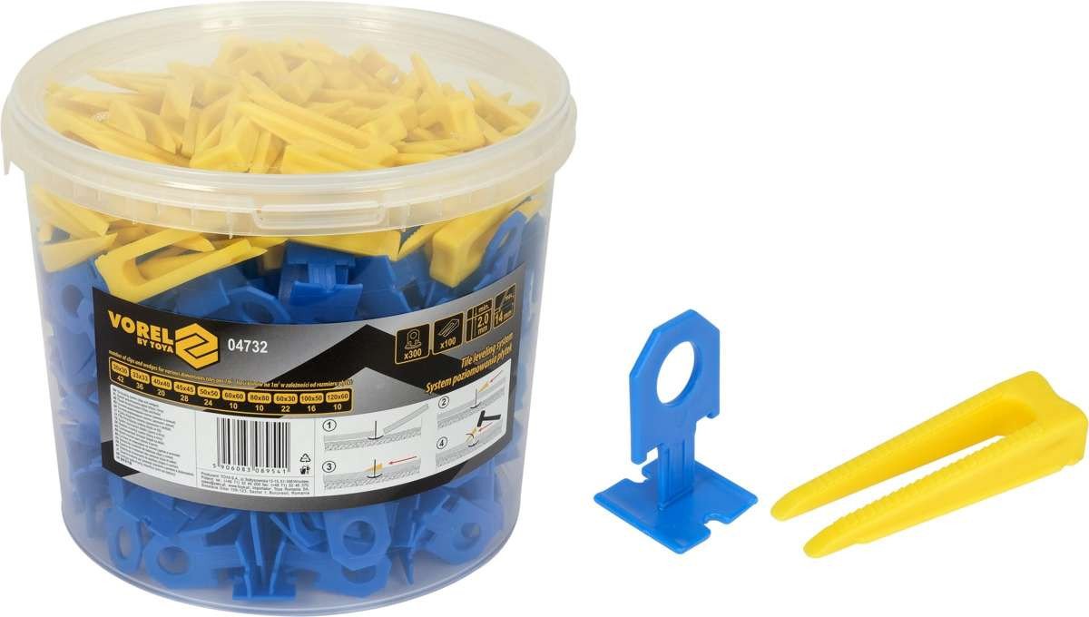 VOREL Кліпси і клини для викладання керамічної плитки : 2 мм, t≤ 14 мм. 300 + 100 шт.  | 04732