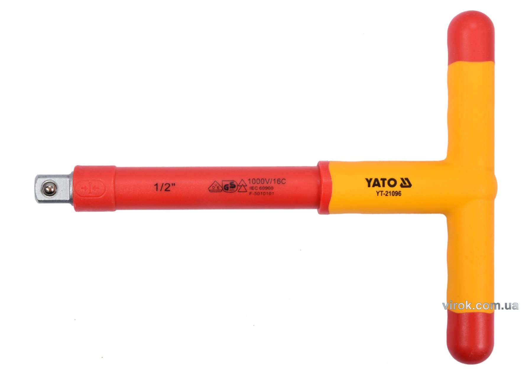 YATO Вороток діелектричний Т - подібний YATO : квадрат 1/2", L= 207 мм, VDE корпус до 1000В  | YT-21