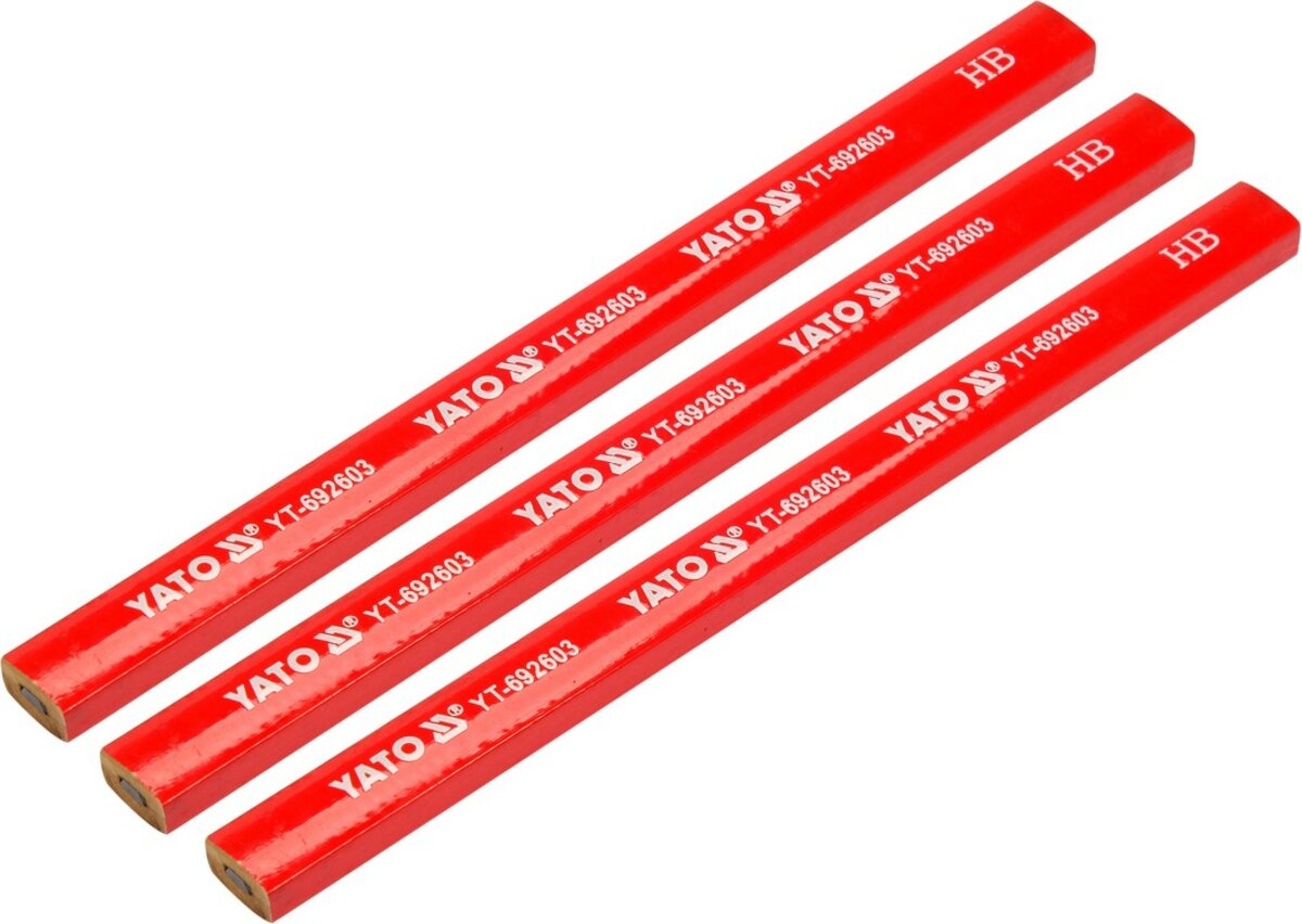 YATO Олівці столярні з твердістю HB YATO: L= 175х 5х 2 мм. 3 шт, в деревяній червоній оболонці  | YT