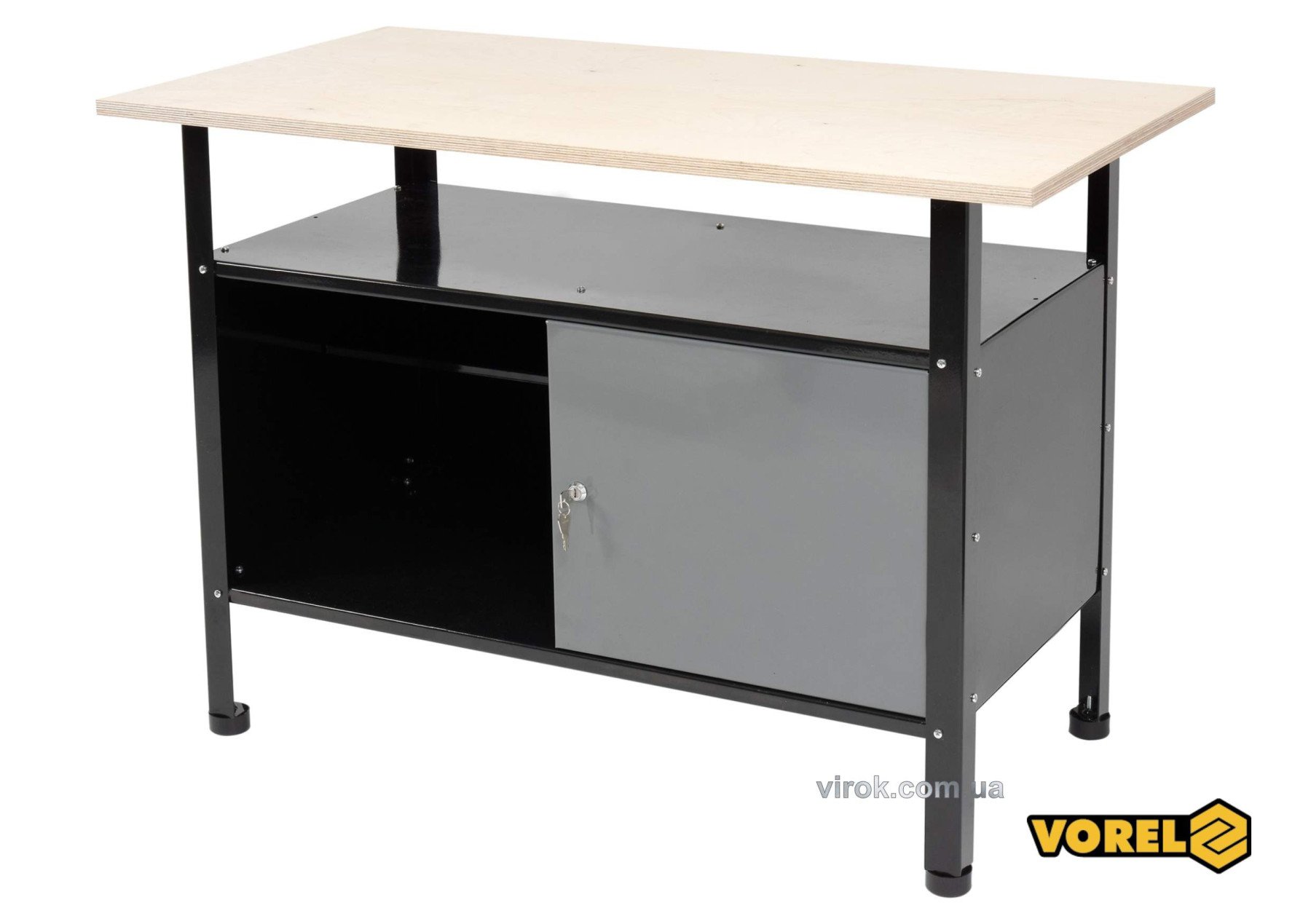 VOREL Стіл для майстерні : 1160х 600х 830 мм, з лакованої бляхи t=0.8-1 мм, стільниця 116х60х2 см  |