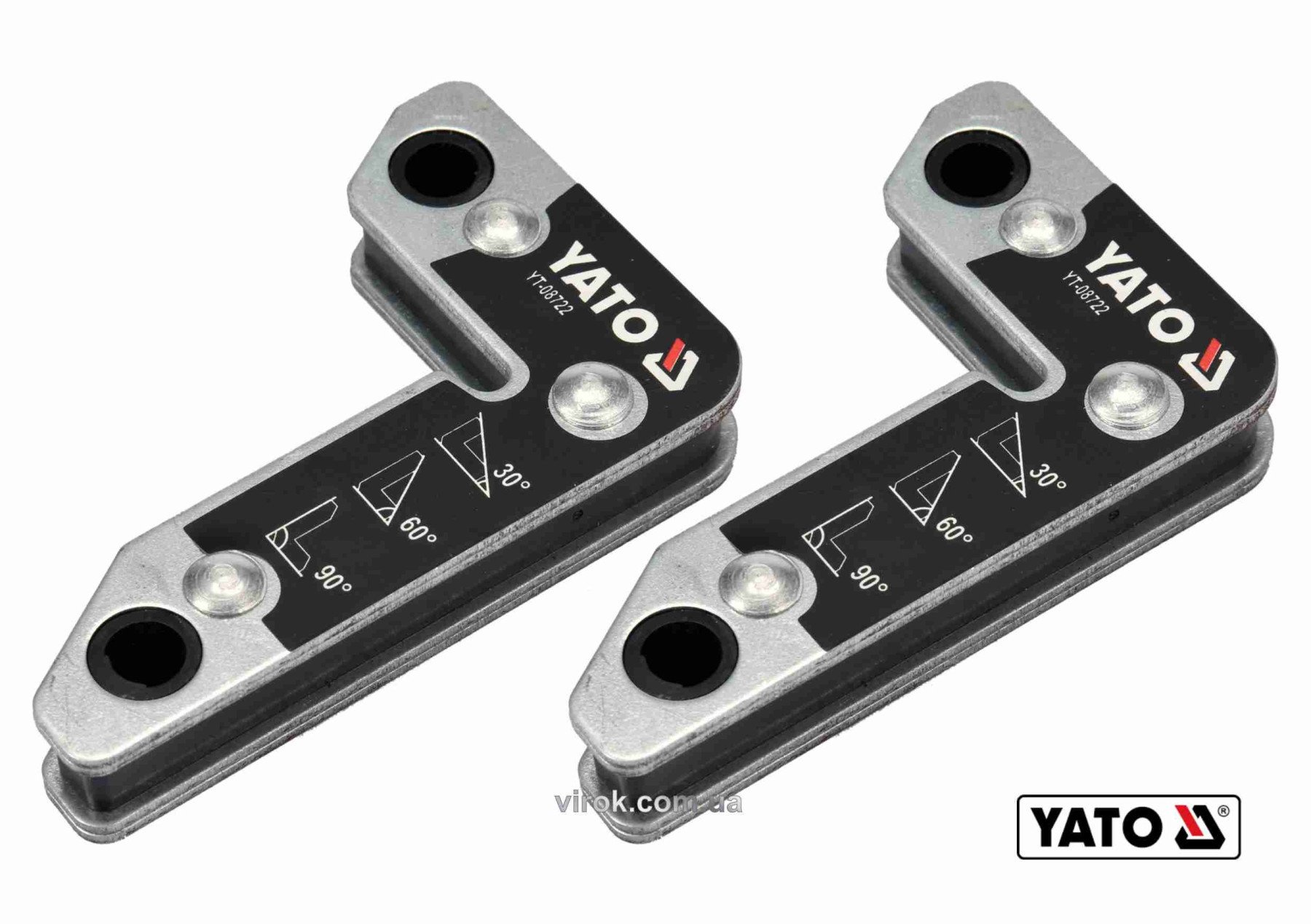 YATO Кутники магнітні для зварювання YATO: кут: 30°, 60°, 90°, сталеві, сила утримування- 25 кг, 2шт