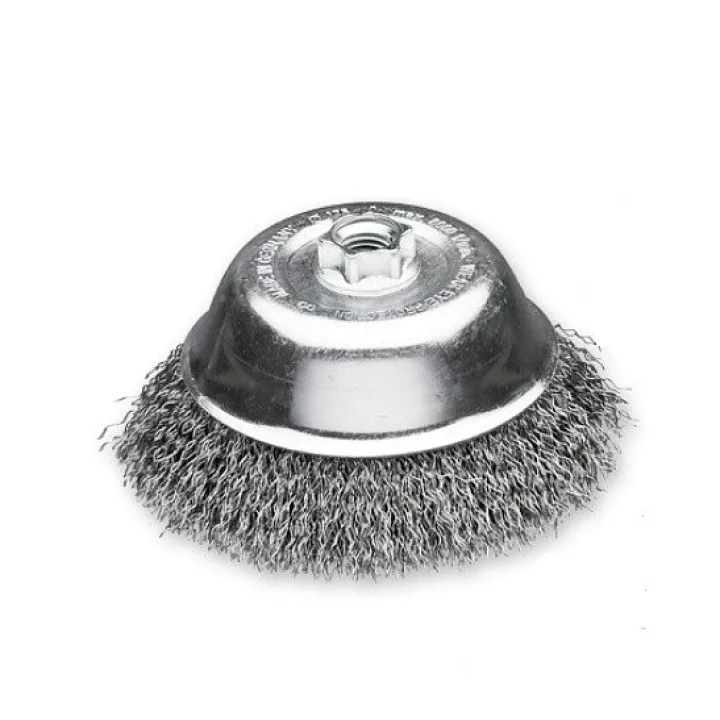 Щетка чашечная 150хМ14х2.0, гофрированный стальной провод 0.35 мм, 6500 об / мин LESSMANN