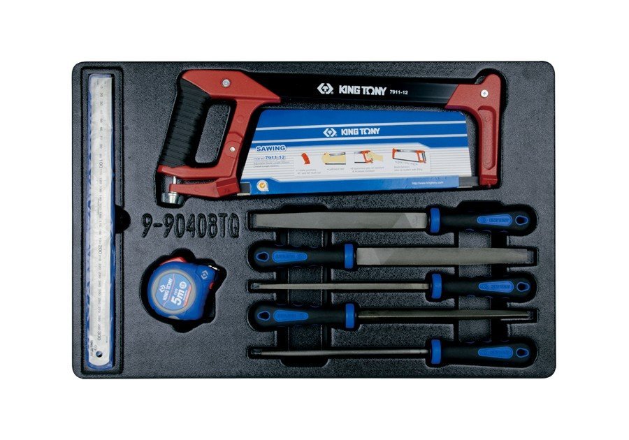 KING TONY Набор инструмента комбинированный напильников, рулетка, линейка и ножовка, ложемент, 8 пре