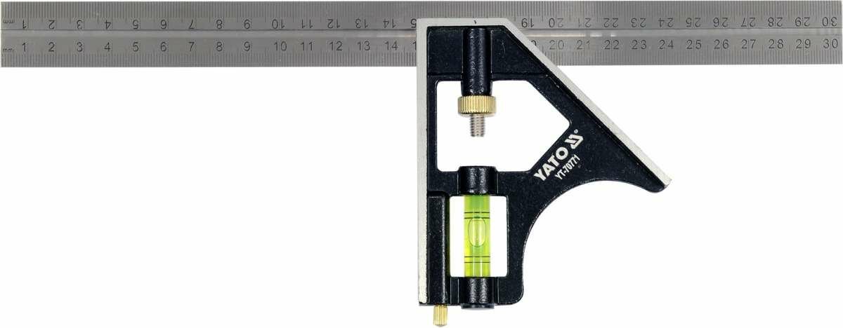 YATO Кутник багатофункційний металевий YATO 300 мм з прямим кутом і рівнем 45 | 90 ˚  | YT-70771