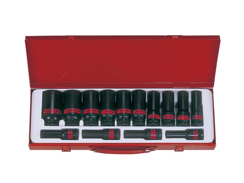 KING TONY Набор головок ударных 1/2" 16 ед. 6-ти гранные,длинные, дюймовые, 3/8" - 1-1/4" | 4416SP