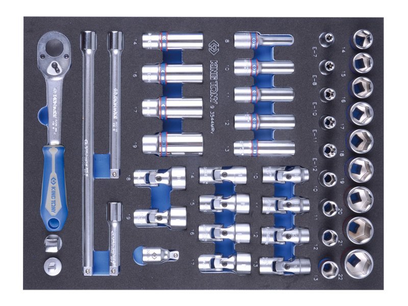 KING TONY Набор торцевых головок 3/8" с принадлежностями, ложемент, 44 пр. (EVA ложемент) | 9-3544MR