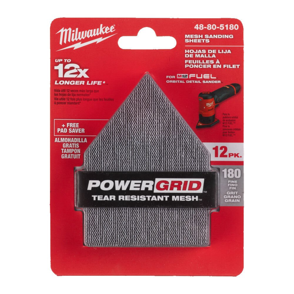 MILWAUKEE Шлиф. бумага 67х92 зерно 180 (12 шт) + подложка (1 шт), исключительно для M12 FDSS | 48805