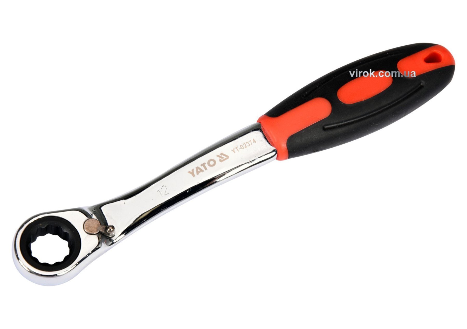 YATO Ключ накидний, вигнутий з тріщаткою YATO: М12, HRC 42-48, Cr-V, з прогумов. ергономічною ручкою