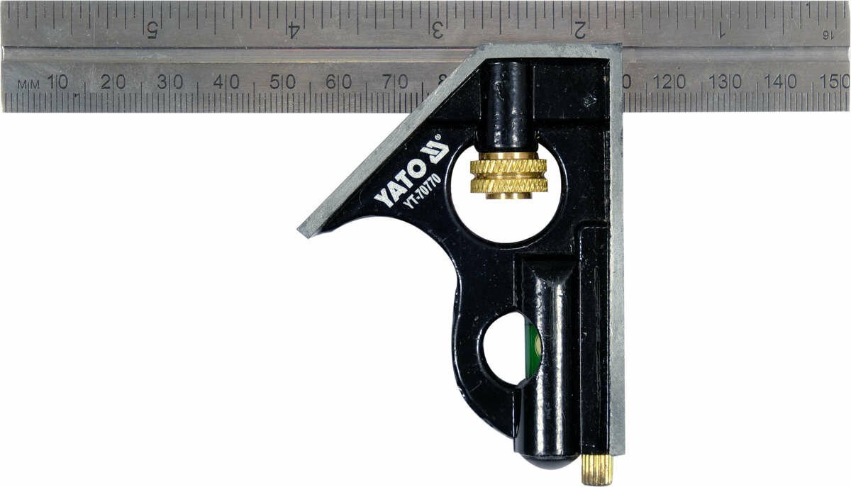 YATO Кутник багатофункційний металевий YATO 150 мм з прямим кутом і рівнем 45 | 90 ˚  | YT-70770