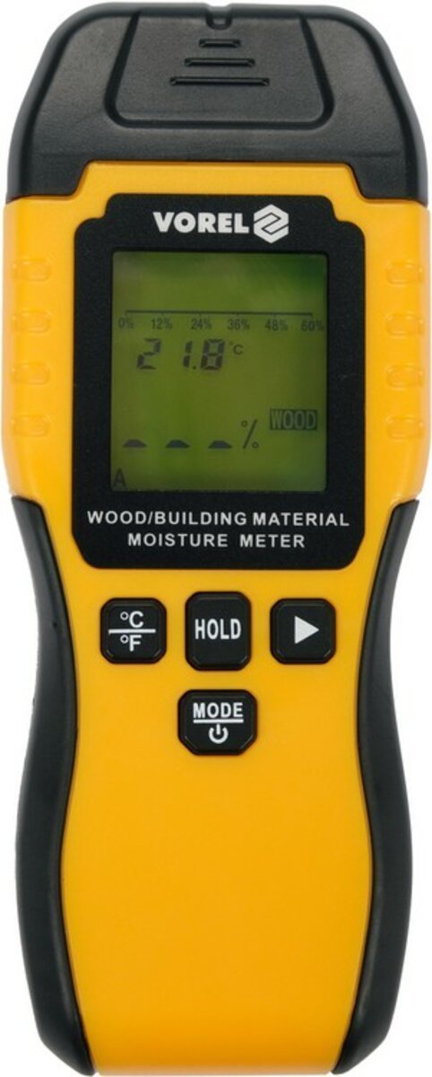 VOREL Вологомір електронний для деревини і будматеріалів YATO; діапазон вологості 6- 60% дерево, 1,5