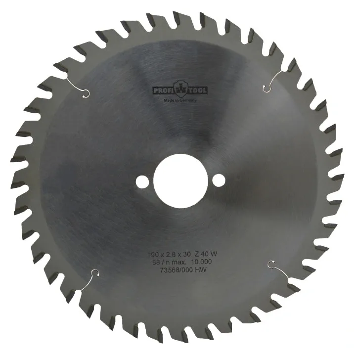 Диск пильный по дереву 190х2.8х1.8х30 мм, Z=40, форма зуба W (ATB), продольный рез PROFITOOL