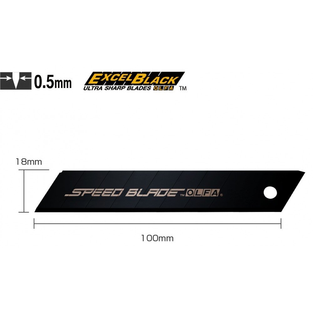 Лезвие OLFA LFB-5B 18х100х0,5 мм, 8 сегментов, сверхострые черные лезвия (323510)
