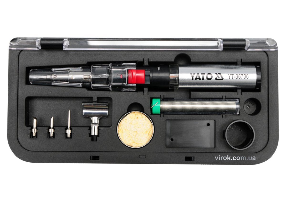 YATO Пальник газовий YATO (t=1300°С), фен (t=600°С) і паяльник (t=450 °С) з обладунками, 3 в 1  | YT