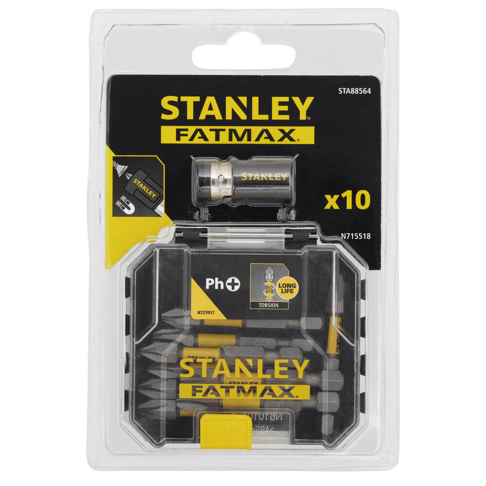 STANLEY Набор бит FatMax, Phillips, Ph1, Ph2, Ph3, L=50 мм, 10 шт, пластиковый кейс