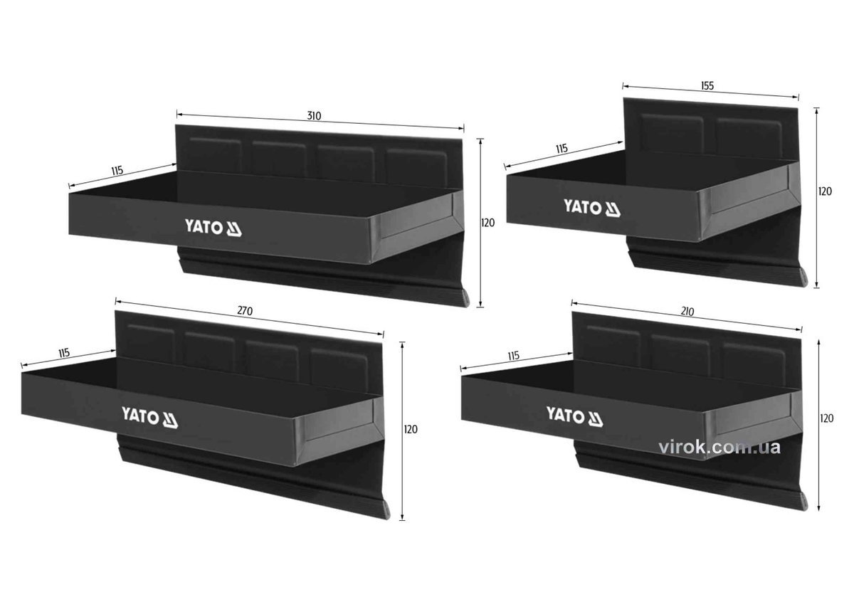YATO Полиці магнітні YATO: L x W x H - 31/ 27/ 21/ 15.5 x 12 x 11.5 см, 4 шт.  | YT-08682