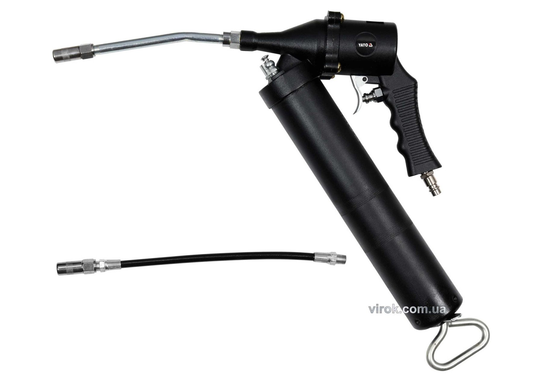 YATO Шприц мастильний пневматичний YATO: 400см³, 220 л/хв, 0.6MPa. з жорстким і гнучким аплікаторами