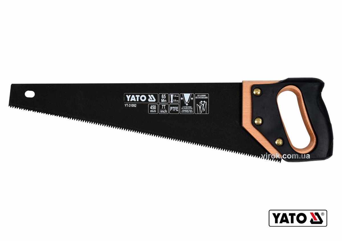 YATO Ножівка по дереву : L= 450 мм, 7 зубів/1", полотно t= 1 мм, покрите PTFE