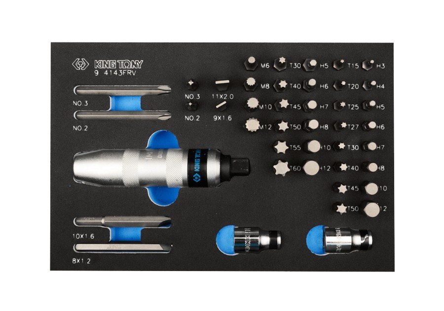 KING TONY Набор торцевых головок насадок, бит и ударная отвертка, ложемент, 43 предмета (EVA ложемен