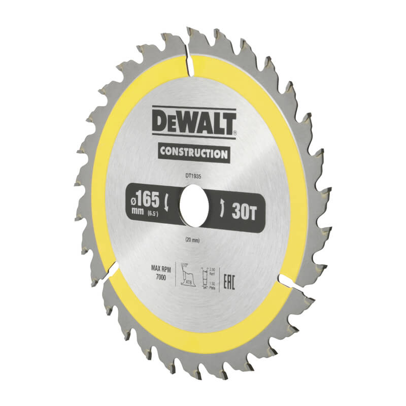 DeWALT Диск пильный CONSTRUCTION, 165х20 мм, 30z (ATB), +10 град