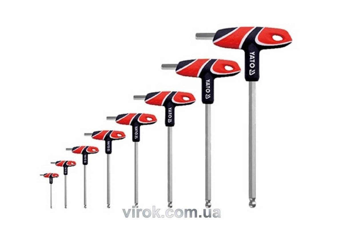 YATO Ключі шестигранні YATO : тип "T", HEX, двосторонні, кулькові наконечиники, Набір 8 шт.  | YT-05