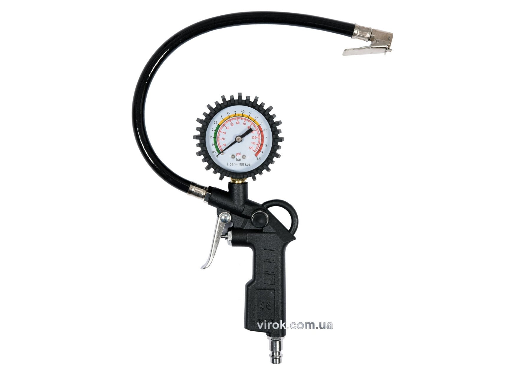 VOREL Пістолет пневматичний алюмінієвий для накачування шин з манометром, 0-6Bar і шлангом35см  | 81