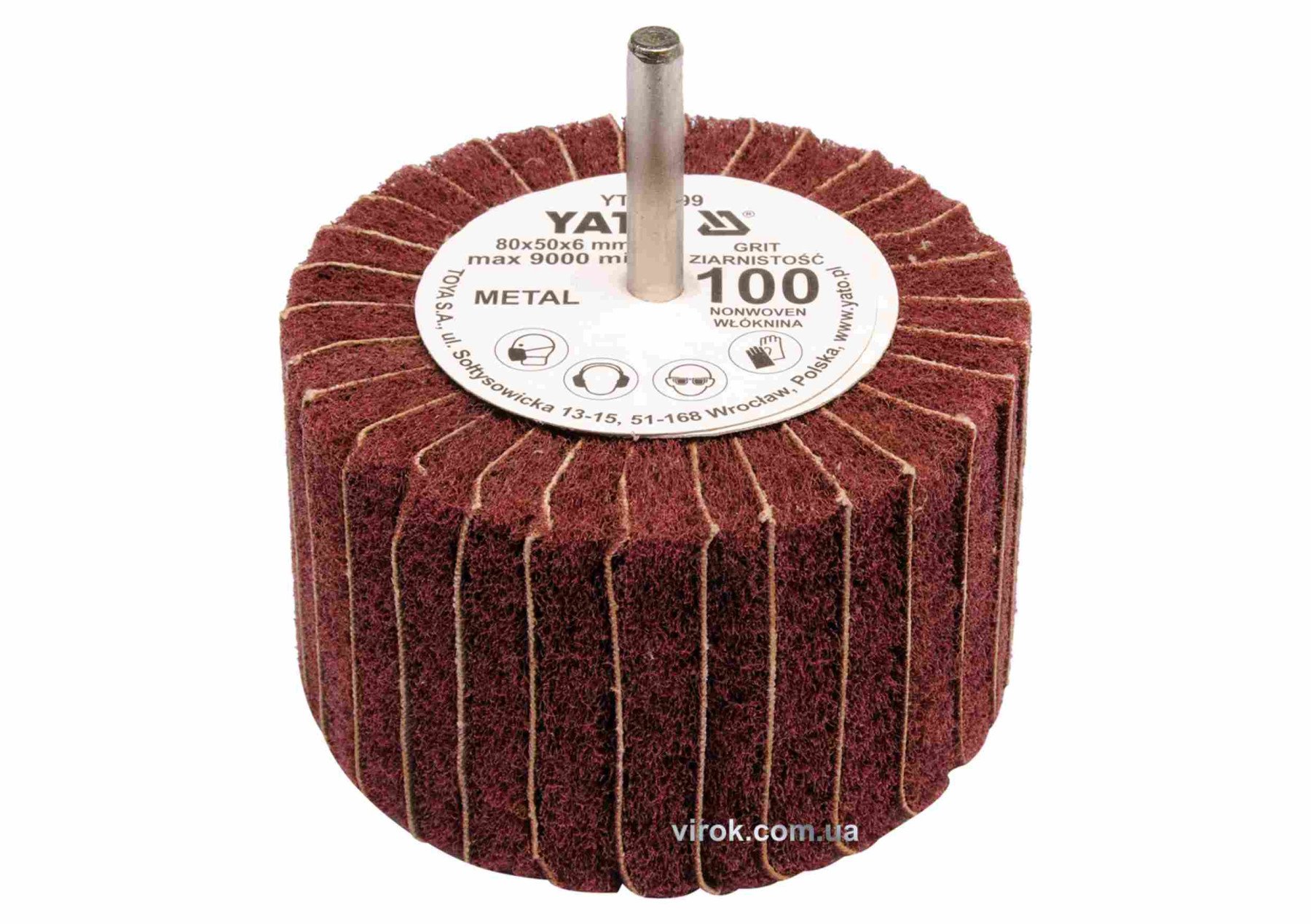YATO Круг пелюстковий шліфувальний YATO : подовжений Ø=80 мм, К100, шпиндель Ø= 6 мм, H= 50 мм  | YT